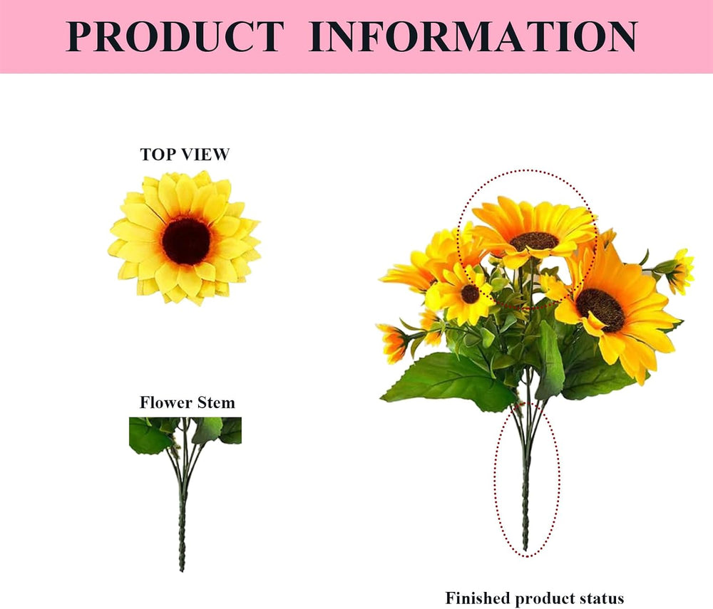 12 Pack Sunflower Artificial Flowers Artificial Sunflower Bouquets Silk Sunfl...
