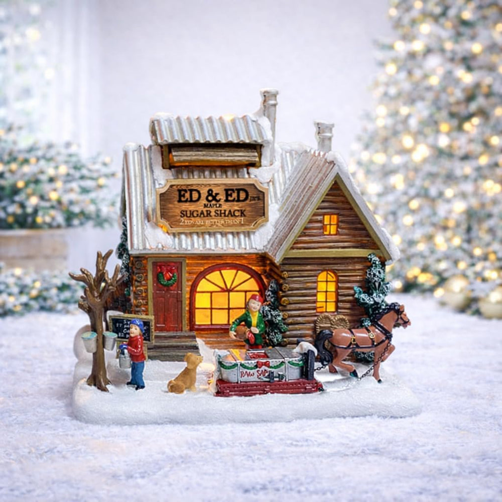 MOMENTS IN TIME Light Up Sugar Shack Christmas Village House Hand-Painted Pol...