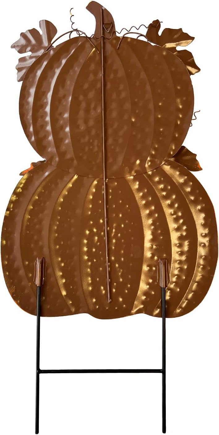 SAGUZOU Metal Stacked Pumpkin Garden Stake, Outdoor Fall Yard Decor with Doub...