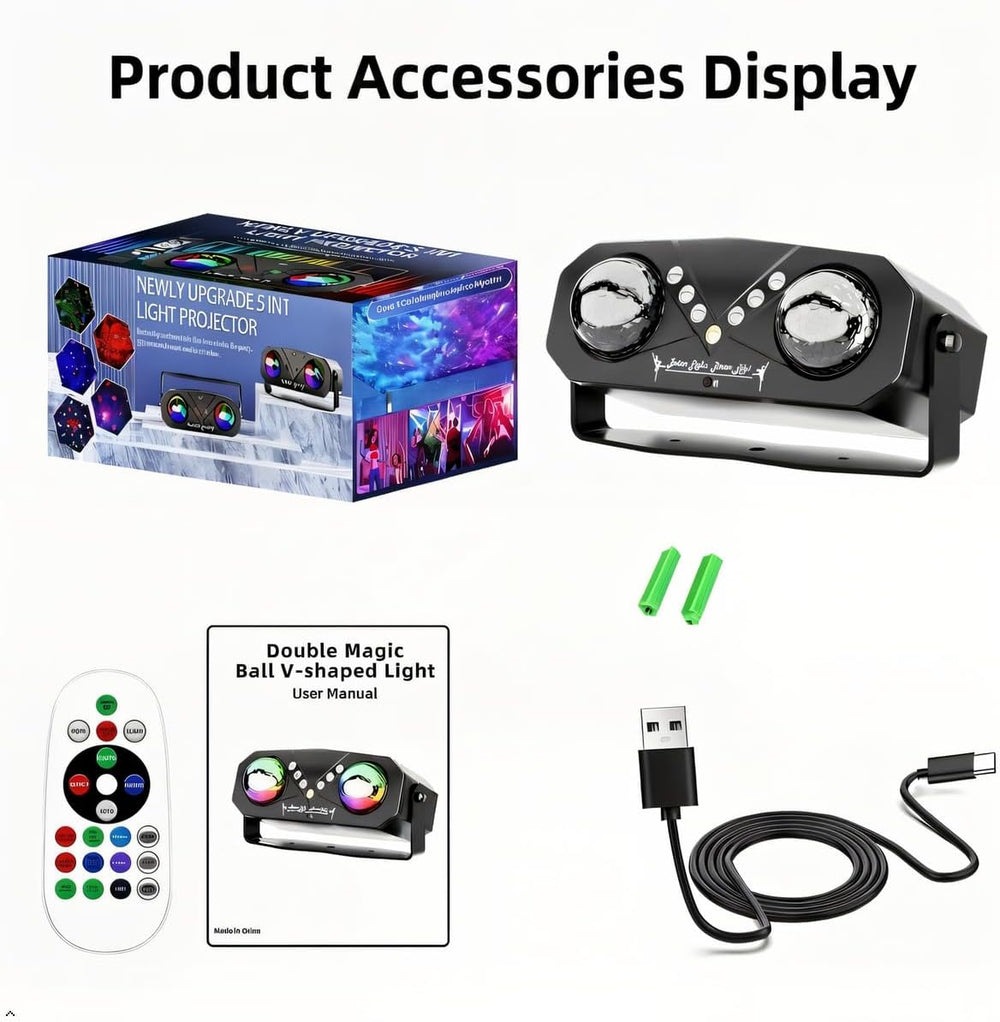 Party Light with Dual RGB Disco Balls and V-Shaped LED Beads