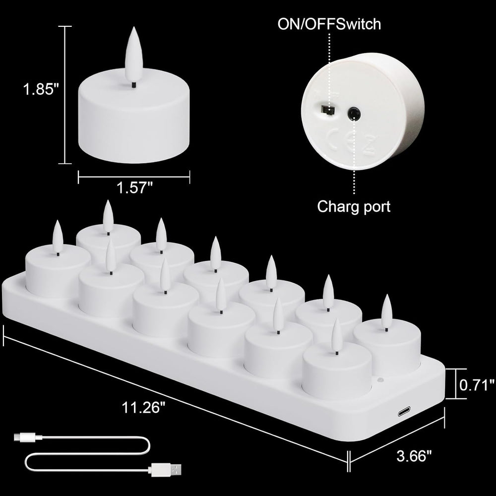 GenSwin Rechargeable Tea Lights Candles Remote Timer Charging Base White