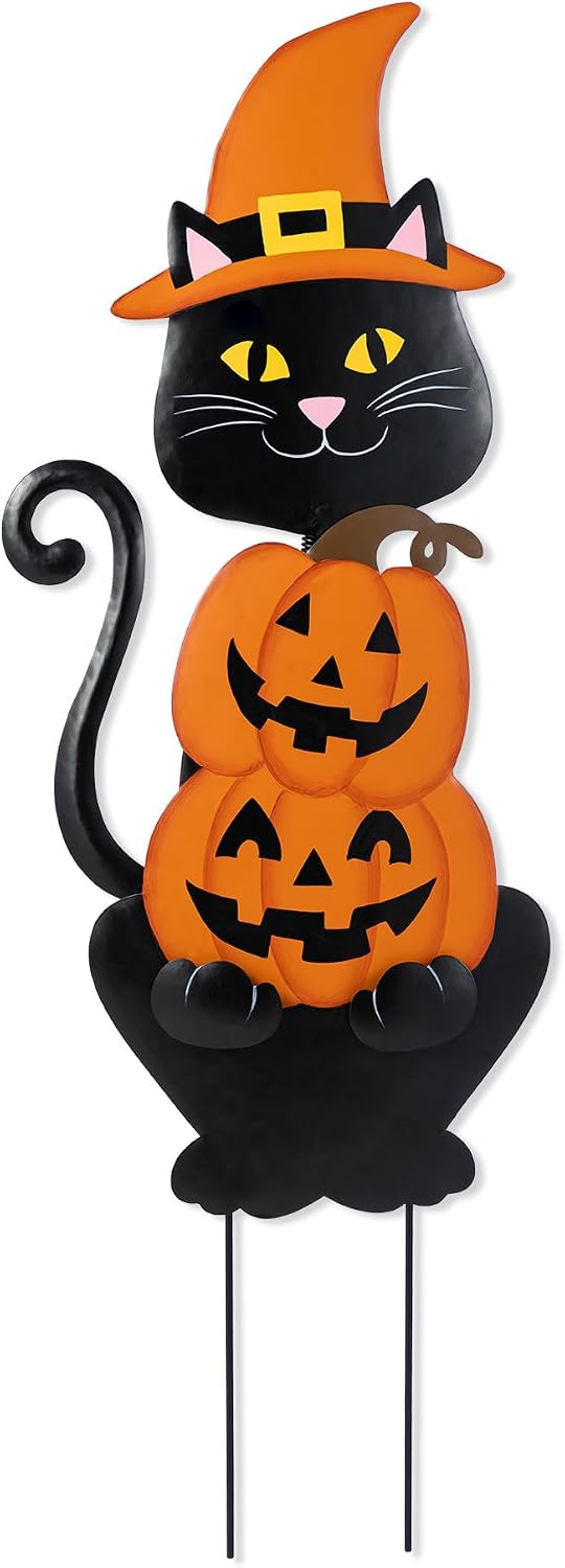 Glitzhome 36" H Halloween Yard Stake, Metal Black Cat with Spring Head a...