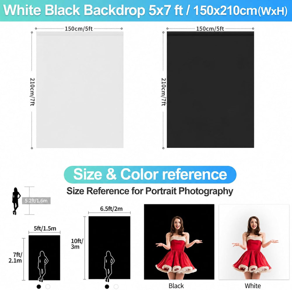 Black White Backdrop Screen with Stand Kit for Photo Video Studio Filming 5X7...