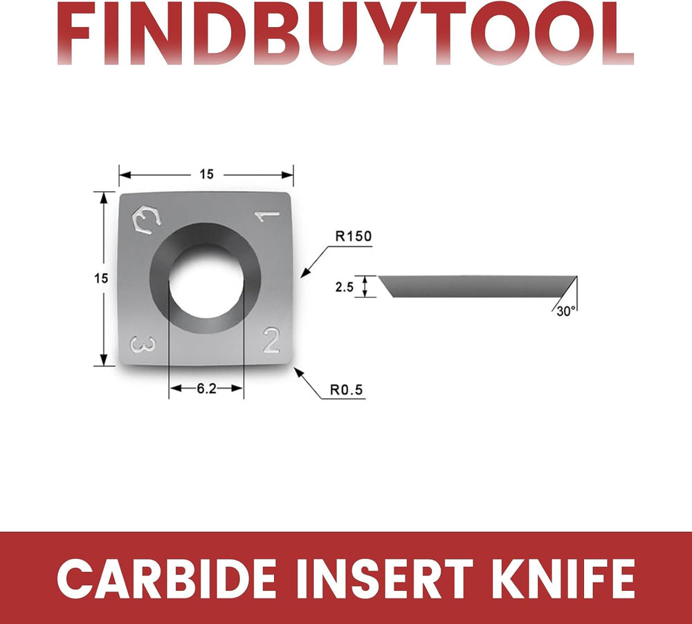 Findbuytool Carbide Inserts cutters (15x15x2.5mm-30°-R150-4R0.5) Insert for W...