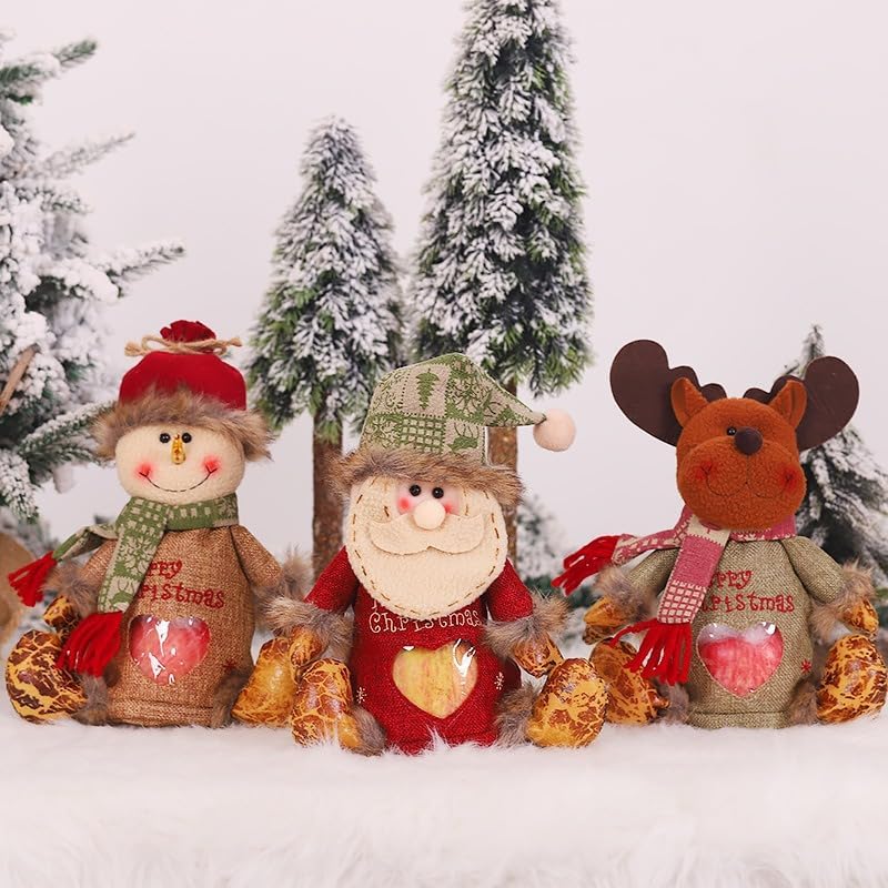 Flax Christmas Gift Bags Zipper Design Reusable Chritmas Eva Santa Snowman