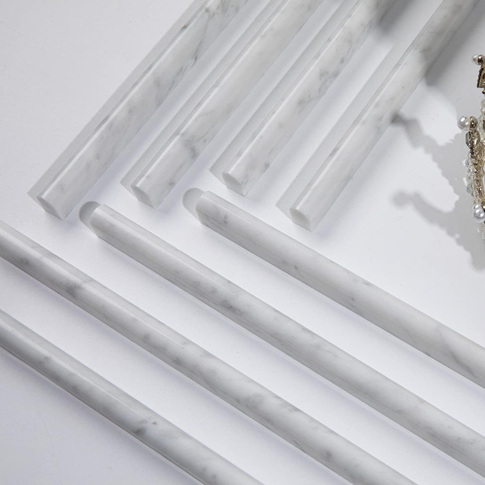 Carrara White 1/2" X 12" Marble Pencil Liner Tile, Edge Trim Moldin...