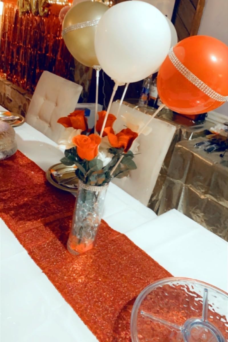 12 Pack Orange Sequin Table Runners, 12x108 inch for Fall Decor