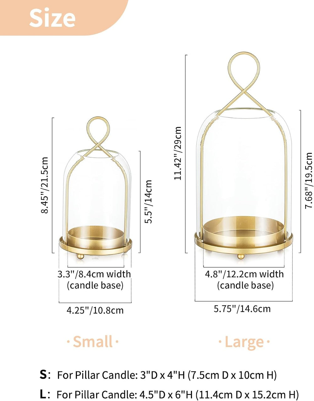 NUPTIO Glass Lanterns Decorative Outdoor, Gold Hurricane Candle Holders