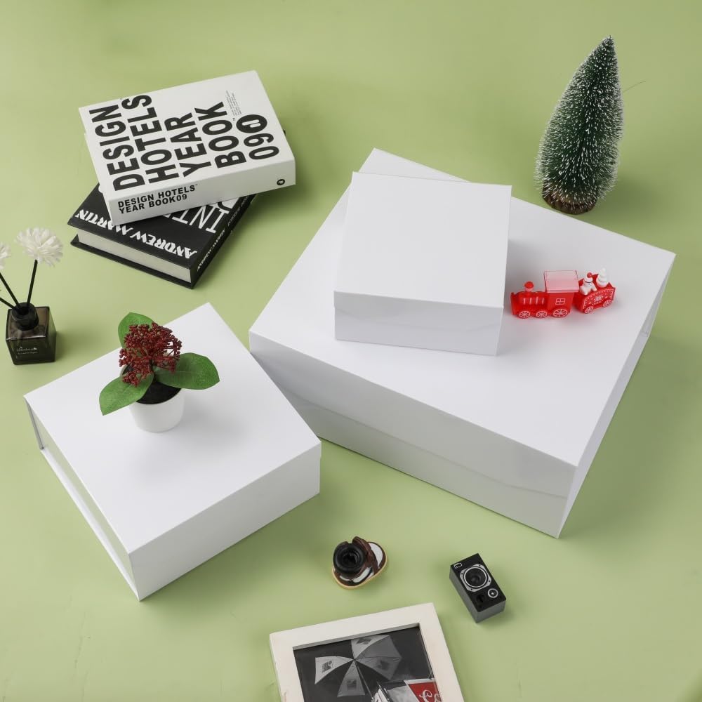 White Large Gift Box with Lid Magnetic Gift Box Large 13x11x5.3 In 6 Pack
