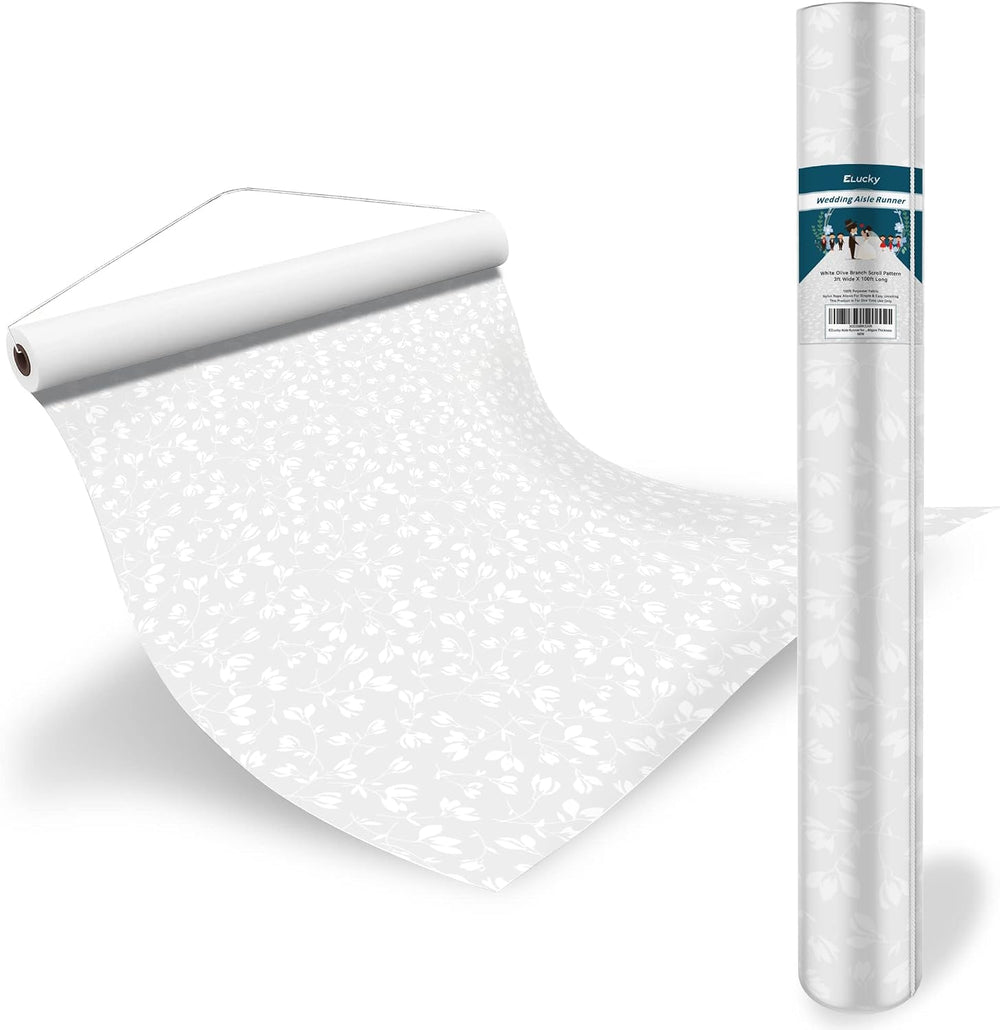 EZLucky Olive Leaf Wedding Aisle Runner, 3 x 100 ft with Tape & Pull Cord