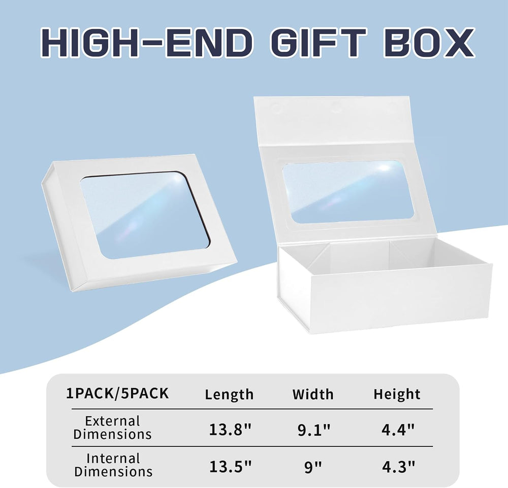 White Large Gift Box with Window,13.5"x 9"x 4.3" Magnetic Clos...