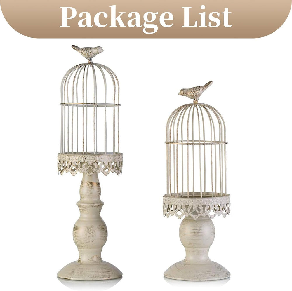 Sziqiqi Birdcage Candle Holders Decorative Set of 2,Distressed Ivory