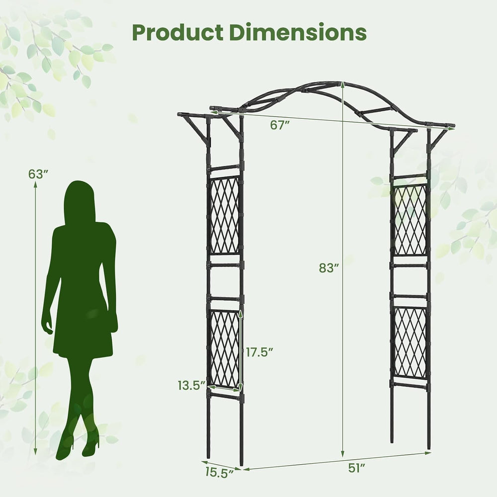 Giantex Garden Arch Trellis, 67''W x 83''H Metal Arbor with C...