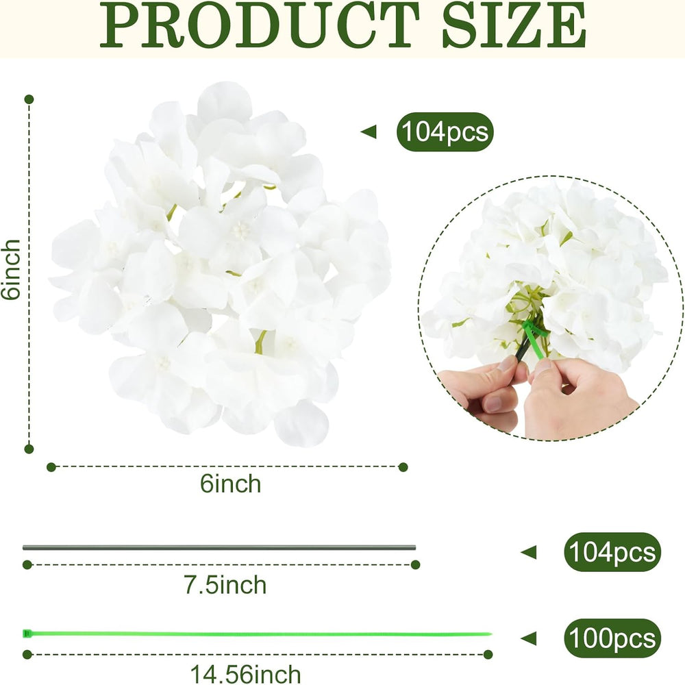 Bulk Artificial Hydrangeas, 104PCS White Faux Flower Set