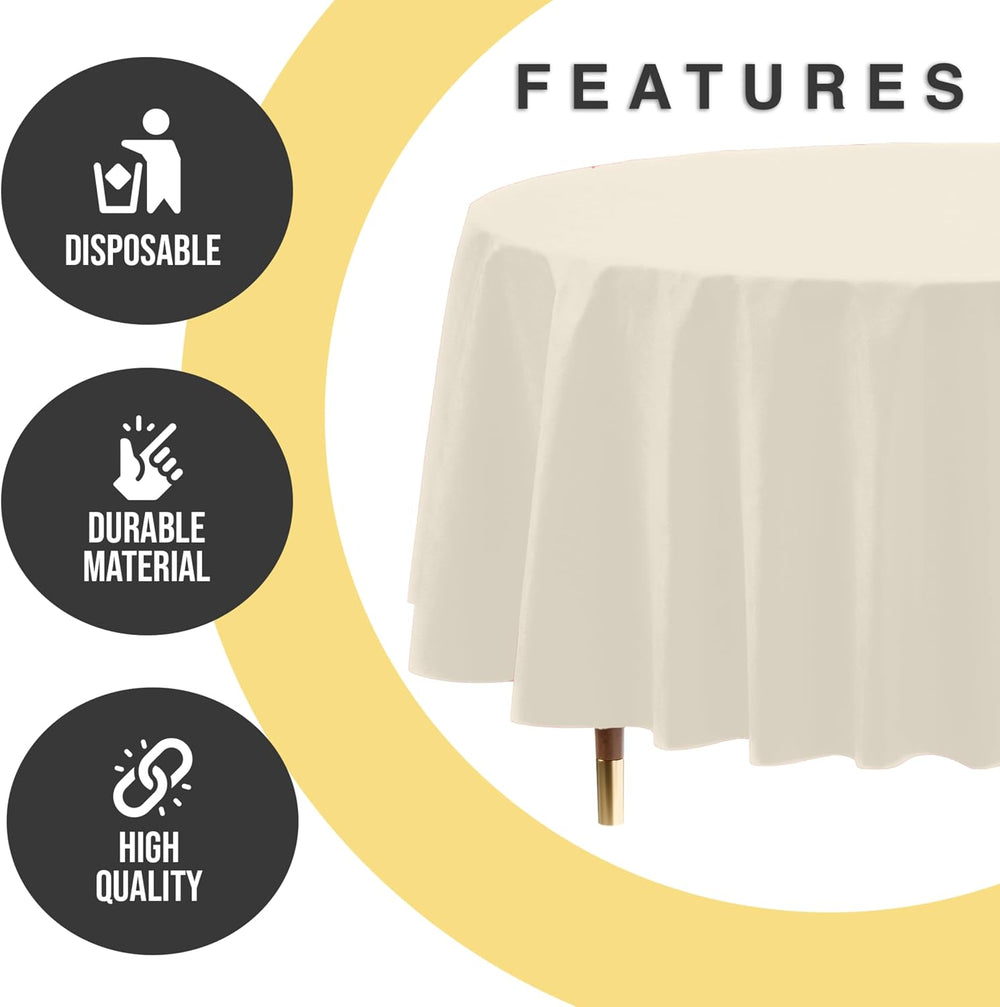 Exquisite 66% Thicker Premium Ivory Round Tablecloth 0.5 Mil 12 Pack Plastic ...