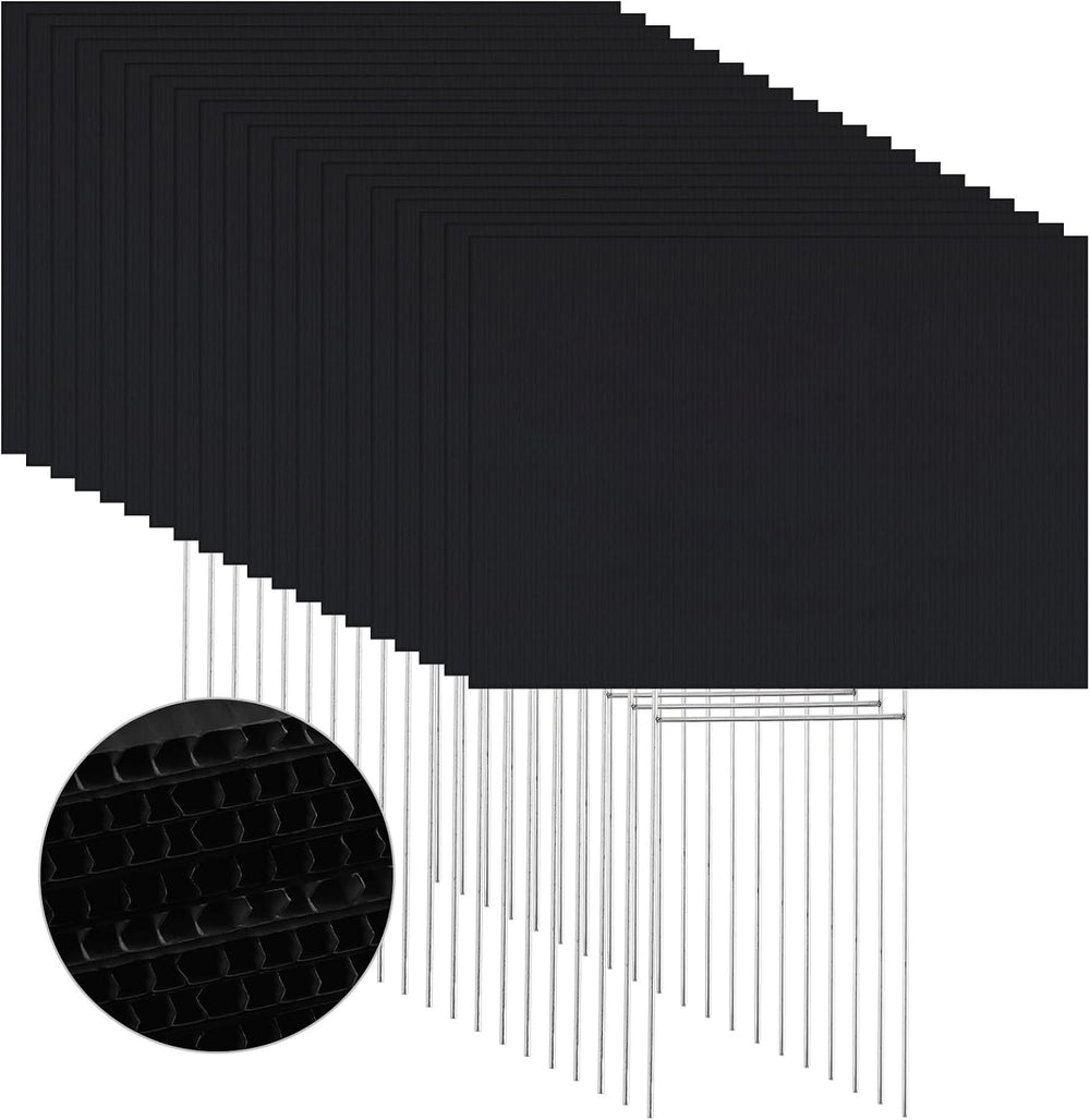 20 Pack Black Yard Signs with Stakes 16x12 Inch Blank Double Sided