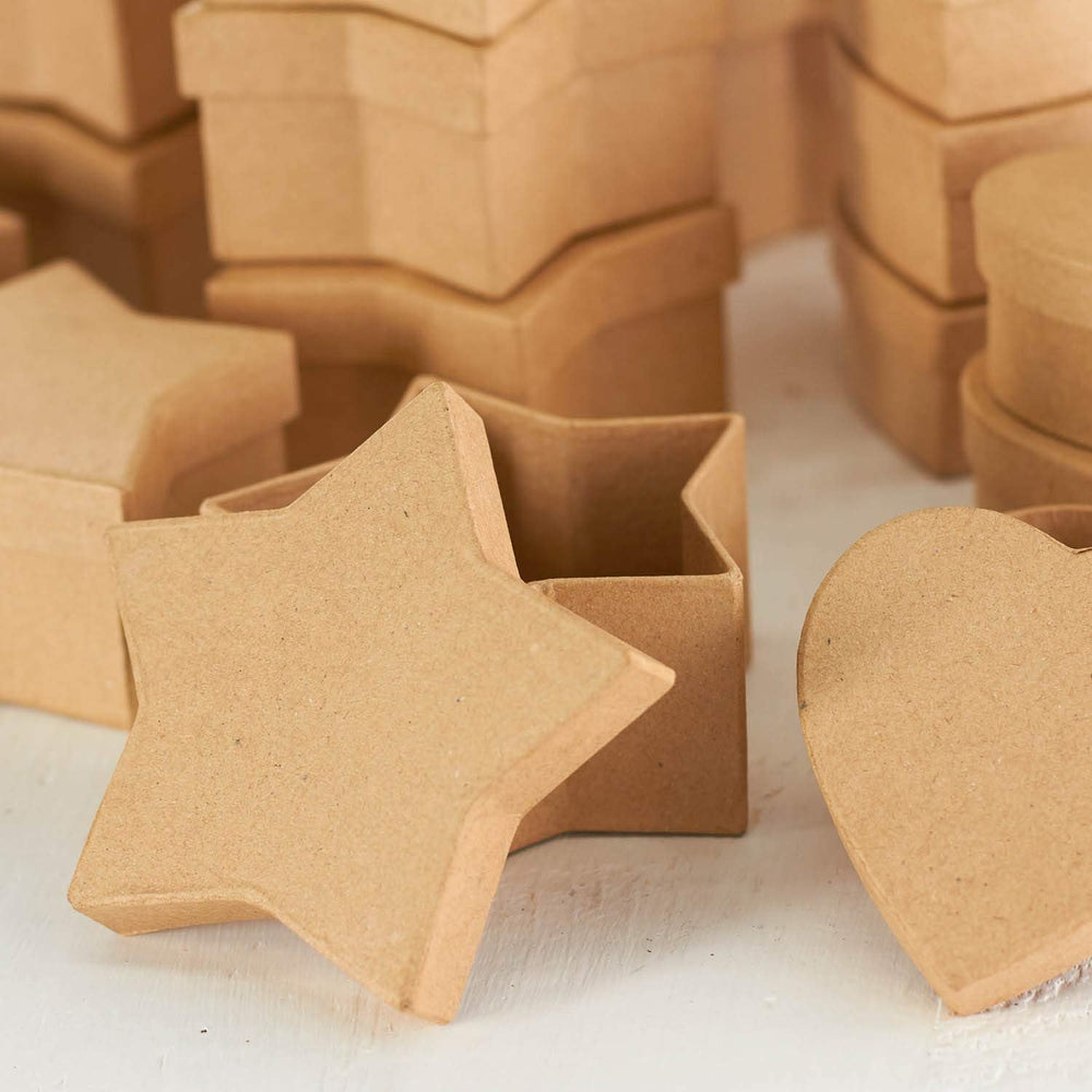 24 Paper Mache Star & Heart Boxes – Blank Craft Favor Box and Lid (3"...
