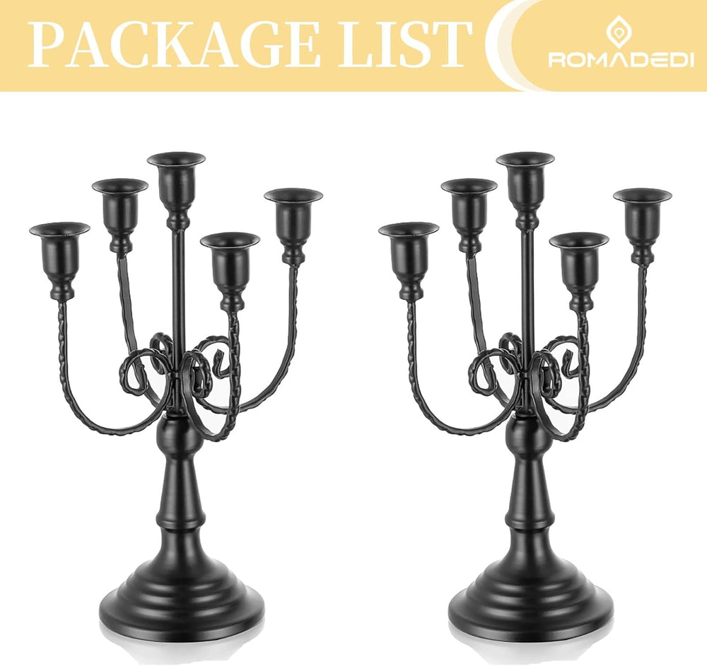 Romadedi Halloween Candelabra, Black 5-Arm Candle Holder, Set of 2, 11.8 in