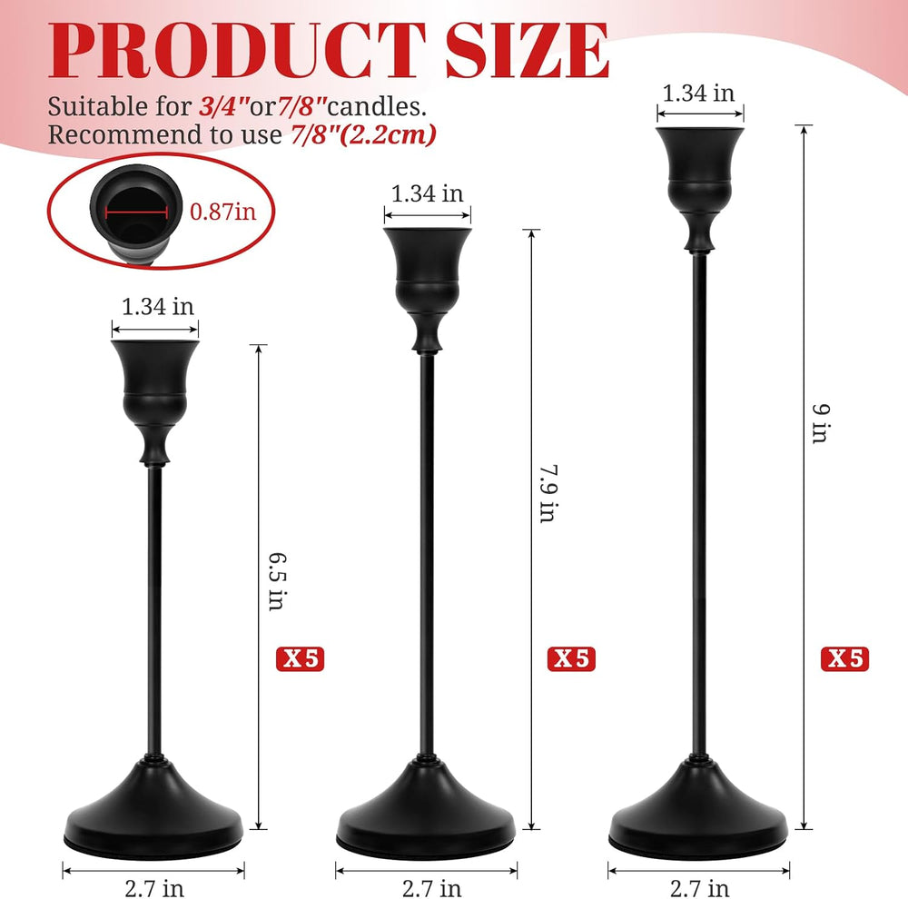 Matte Black Candlestick Holders 12 PCS,Metal Taper Candle Holder