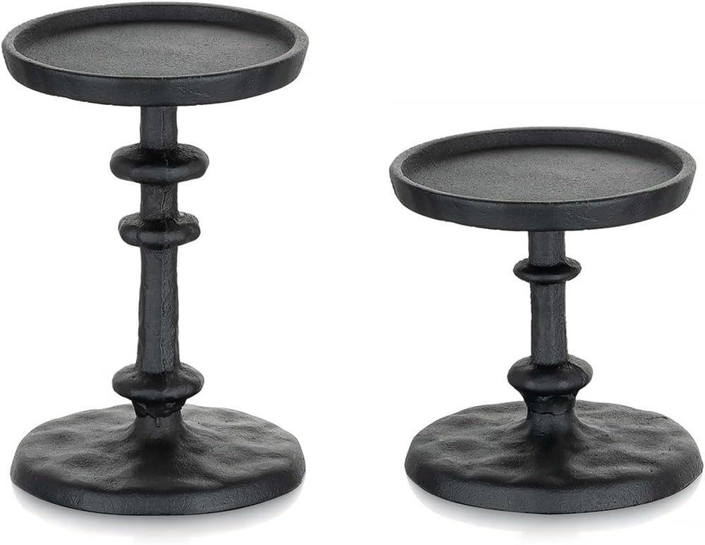 NUPTIO Pillar Candle Holder Black: Solid Cast Iron Candle Stand