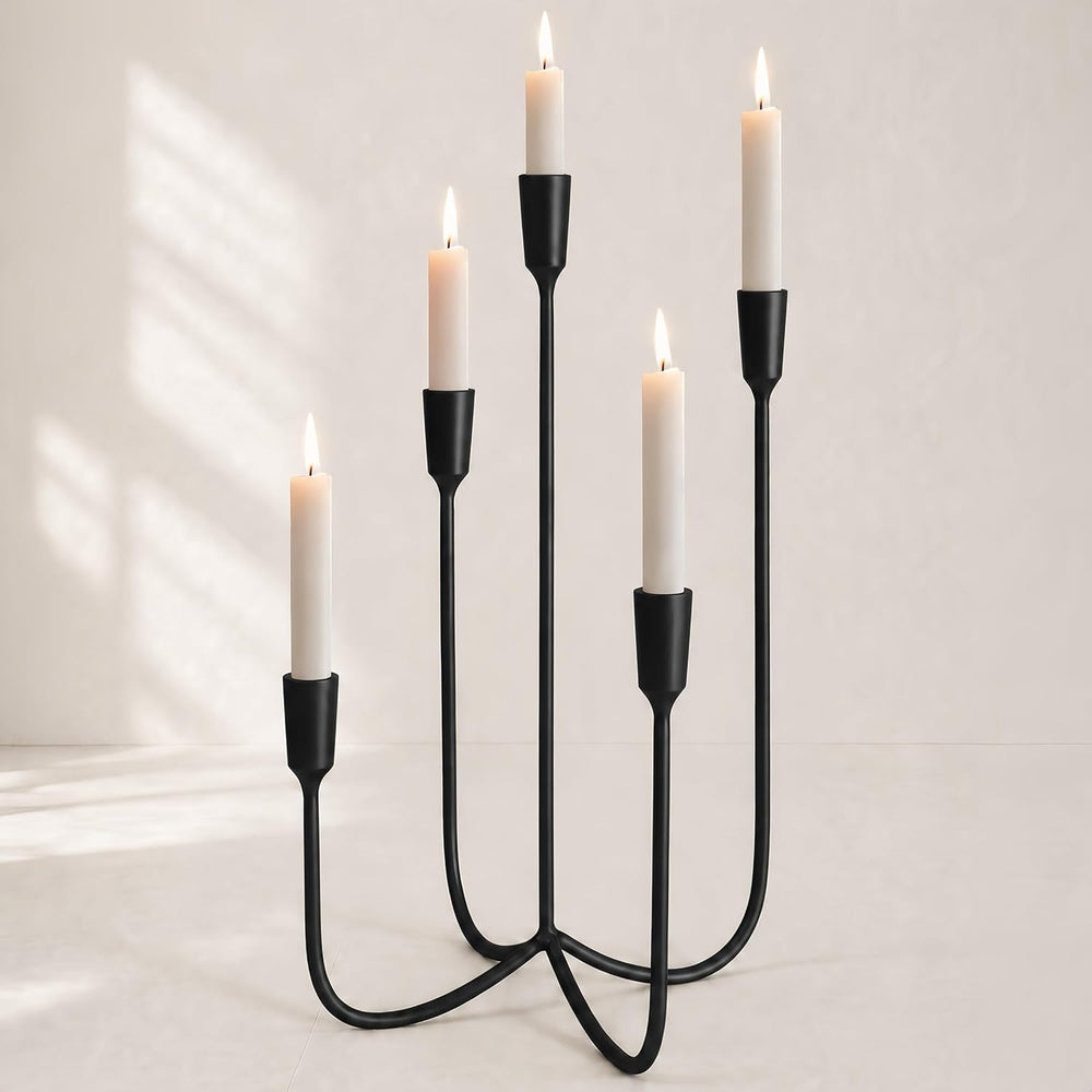 Black 5 Arm Candelabra Candle Holder, Metal Taper Candle Stand