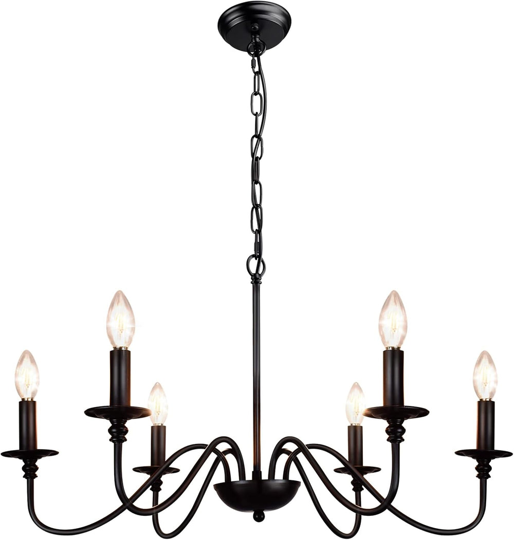 Depuley Farmhouse Chandelier for Dining Room: 6-Light Black Industrial Kitche...