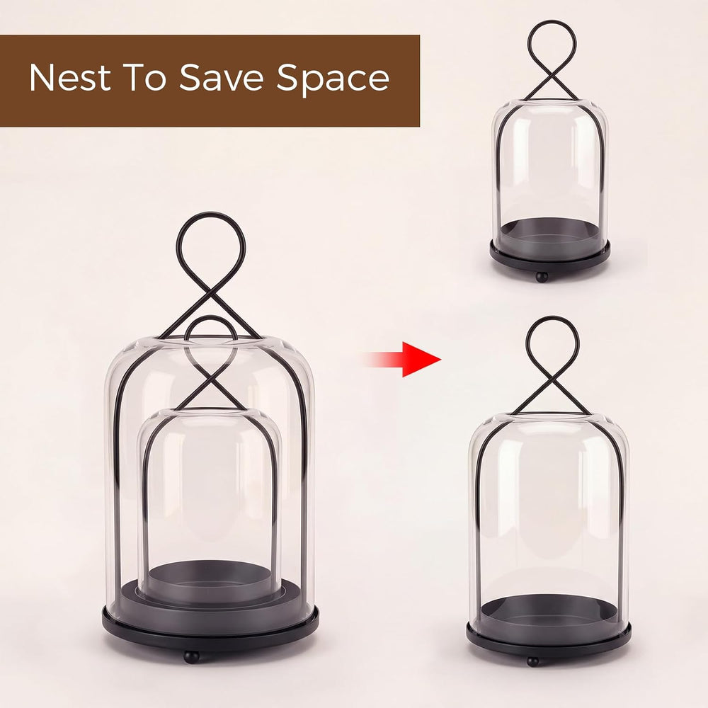 Hurricane Glass Candle Holders Set of 2 Black Hanging Pillar Candle Lantern