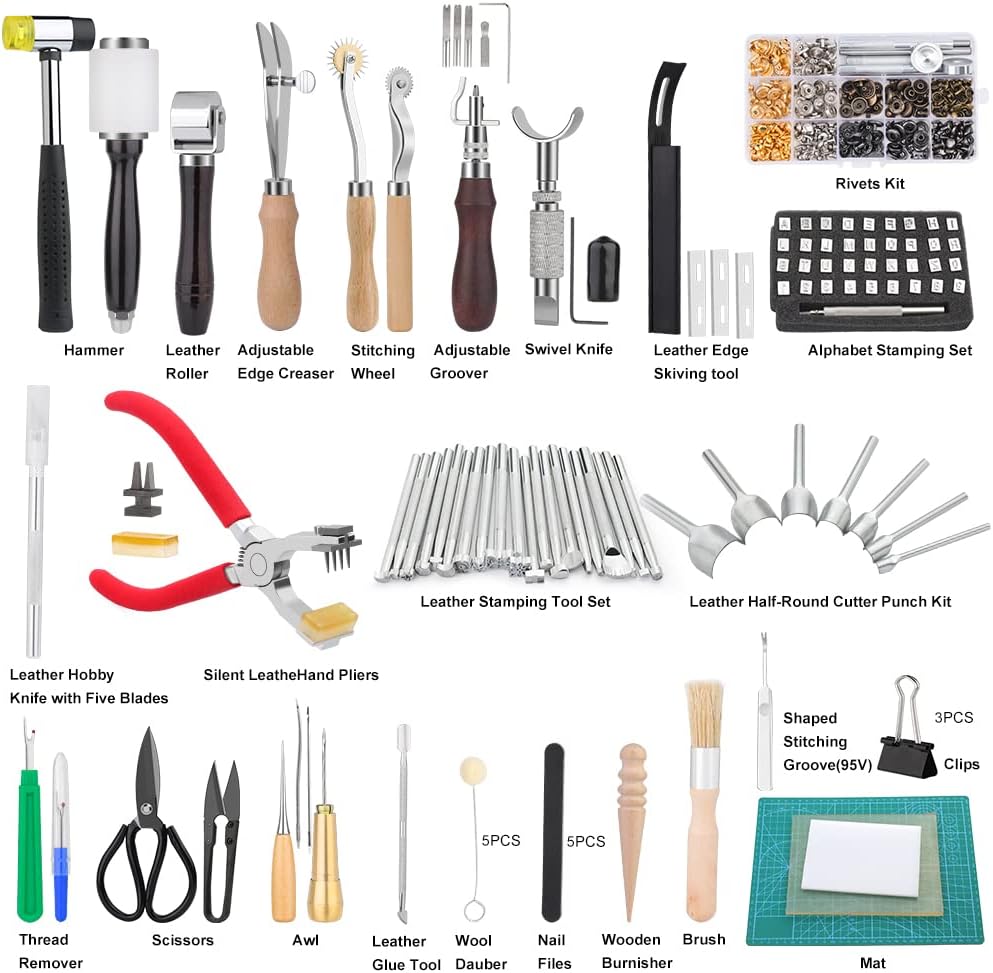 447 Pcs Leather Tooling Kit, Leather Working Kit, Leatherworking Tool