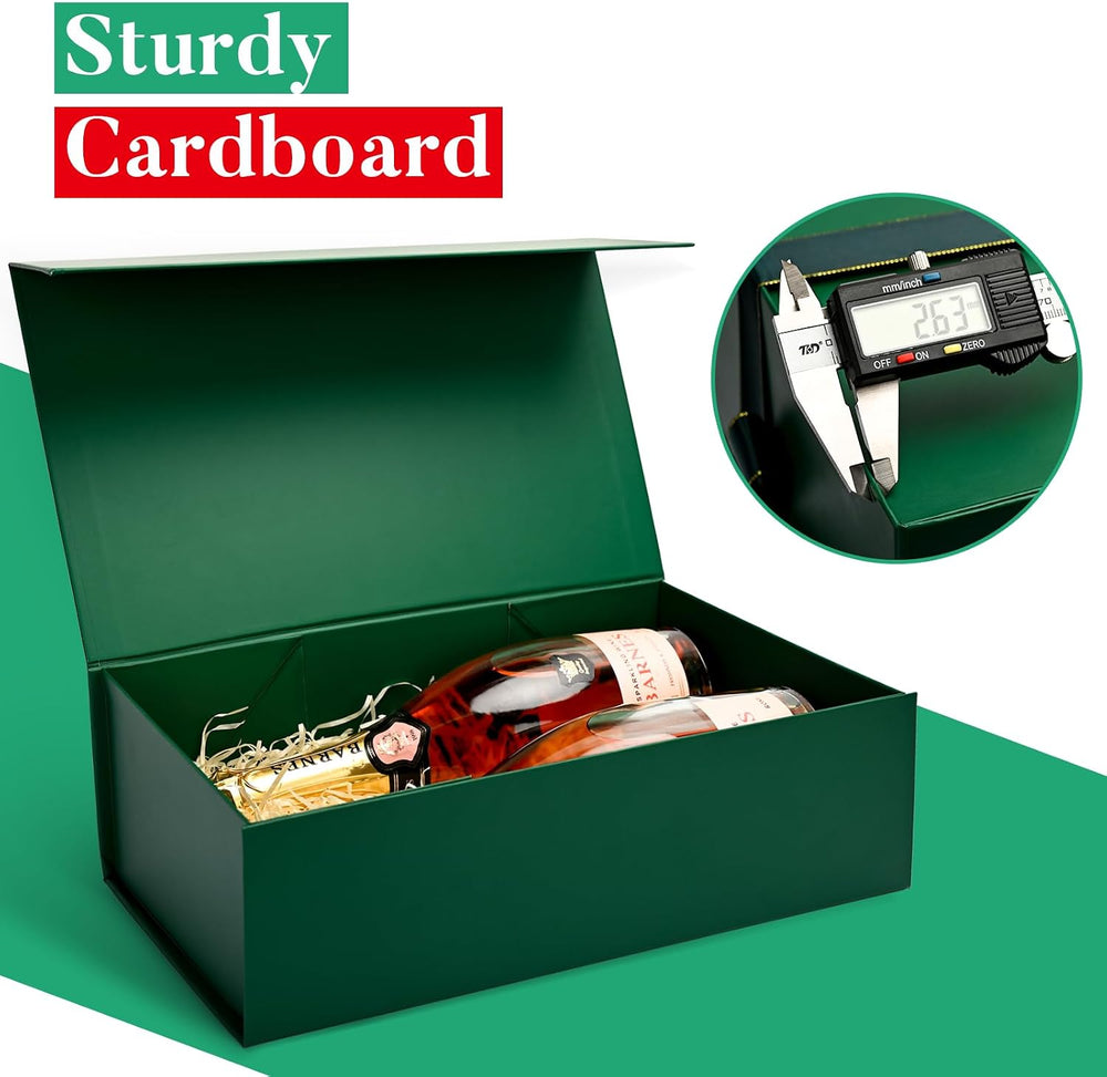 Dark Green Magnetic Gift Box for Christmas, 13.85"x8.35"x4.45"