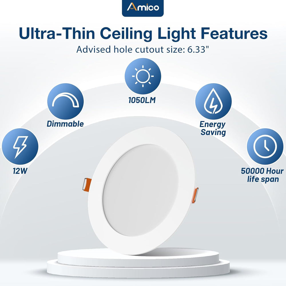 Amico 48 Pack 6 Inch 5CCT LED Ultra-Thin Recessed Ceiling Light, 1050LM