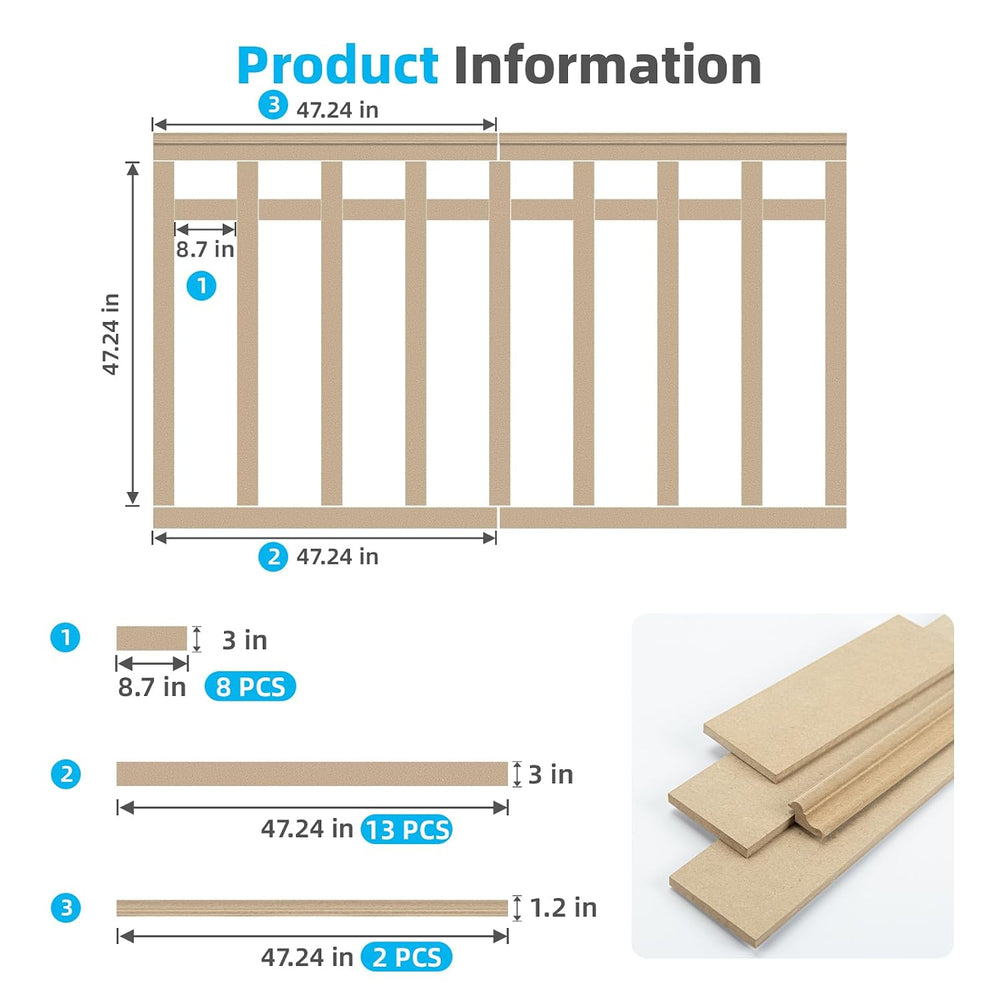Art3d Premade Paintable Board and Batten Wainscoting Kit, 94.5 x 54 in