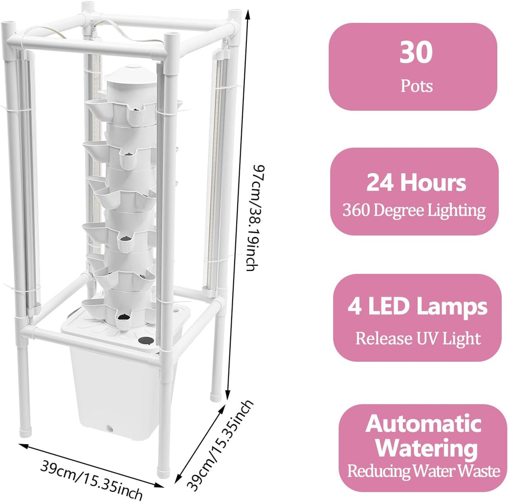 30-Plant Hydroponics Tower Vertical Growing System Kit, Indoor Garden Planter...
