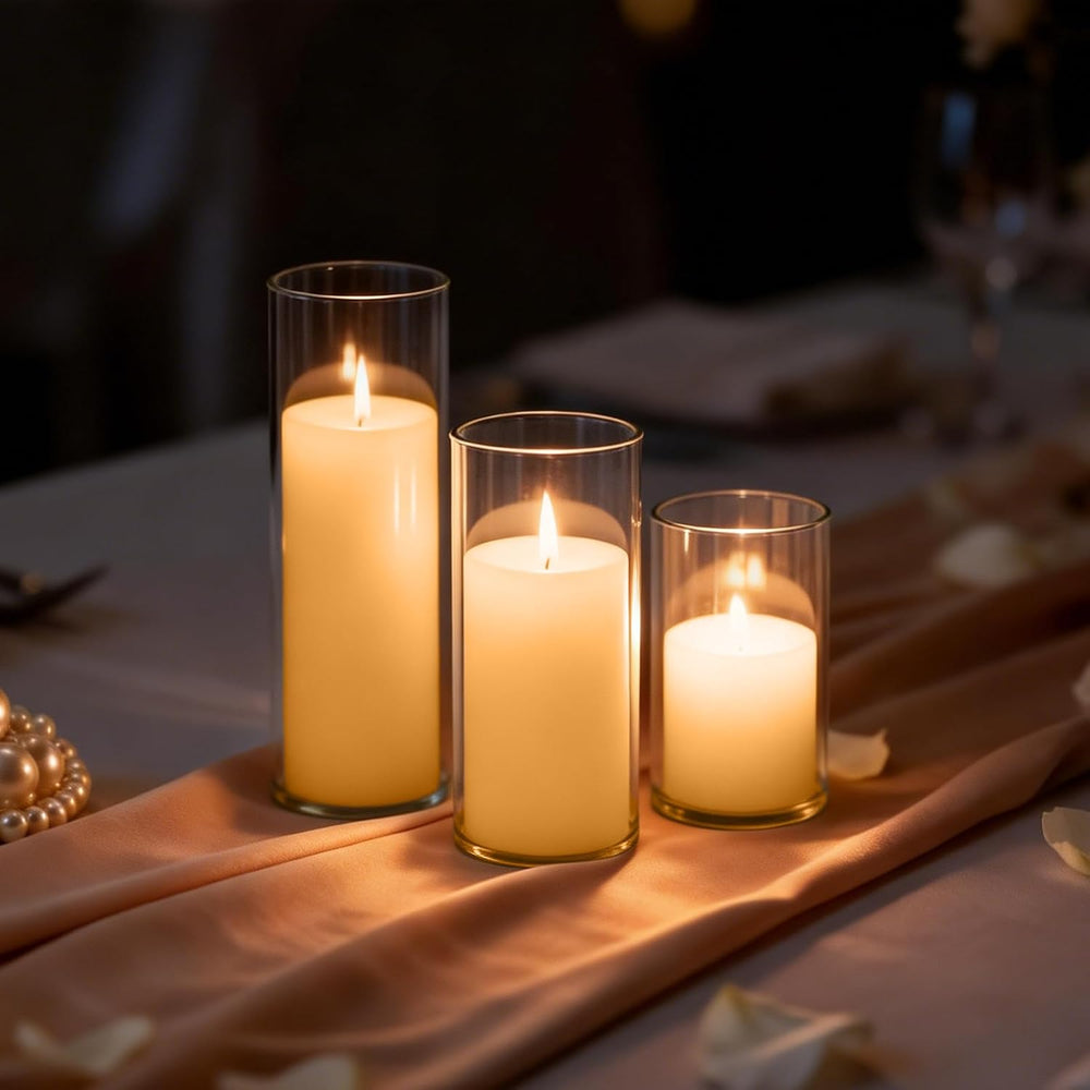 24 PCS Ivory Pillar Candles and Glass Cylinder Vases