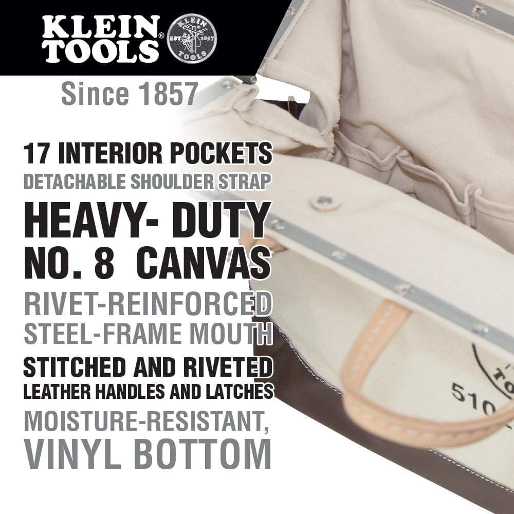 Klein Tools 5102-24SP Deluxe Canvas Tool Bag 24-Inch Made of Natural Canvas w...