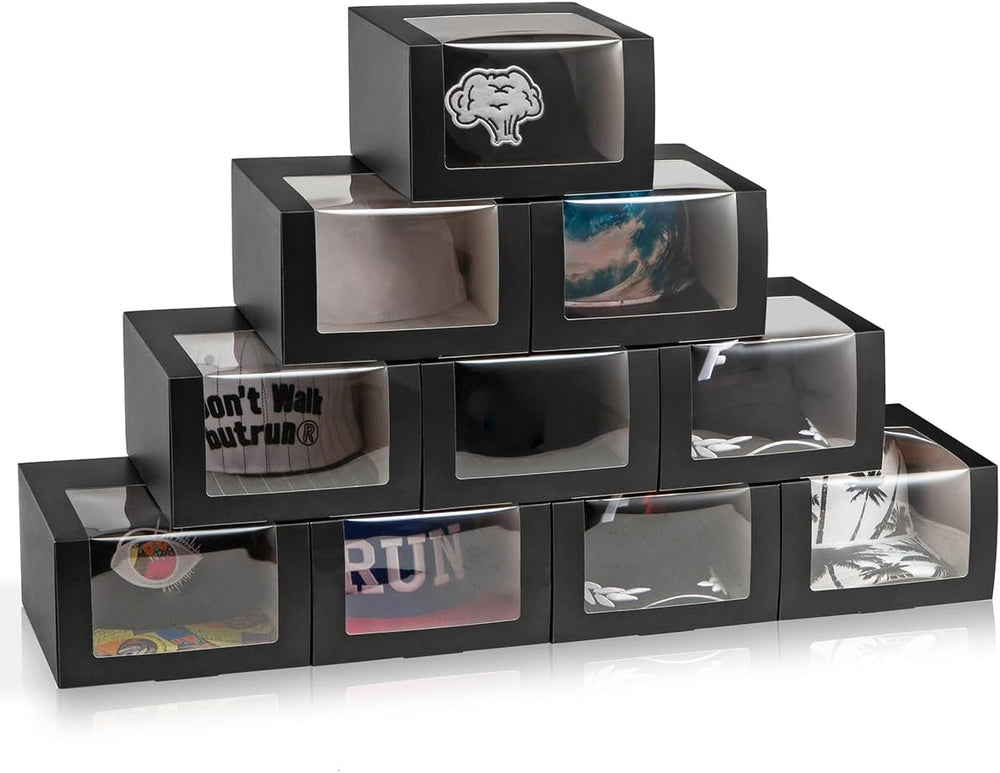50 Pack Black Gift Boxes with Window, Hat Cap Storage Display Containter