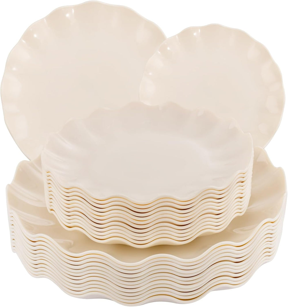 LIYH 24 Pcs Plastic Plates Reusable,Unbreakable Dinner Plates, Scalloped Plas...