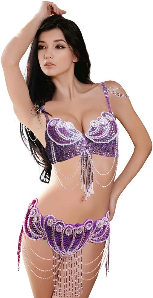 Belly Dance Costume for Women Tribal Belly Dance Bra and Belt Sexy Profession...