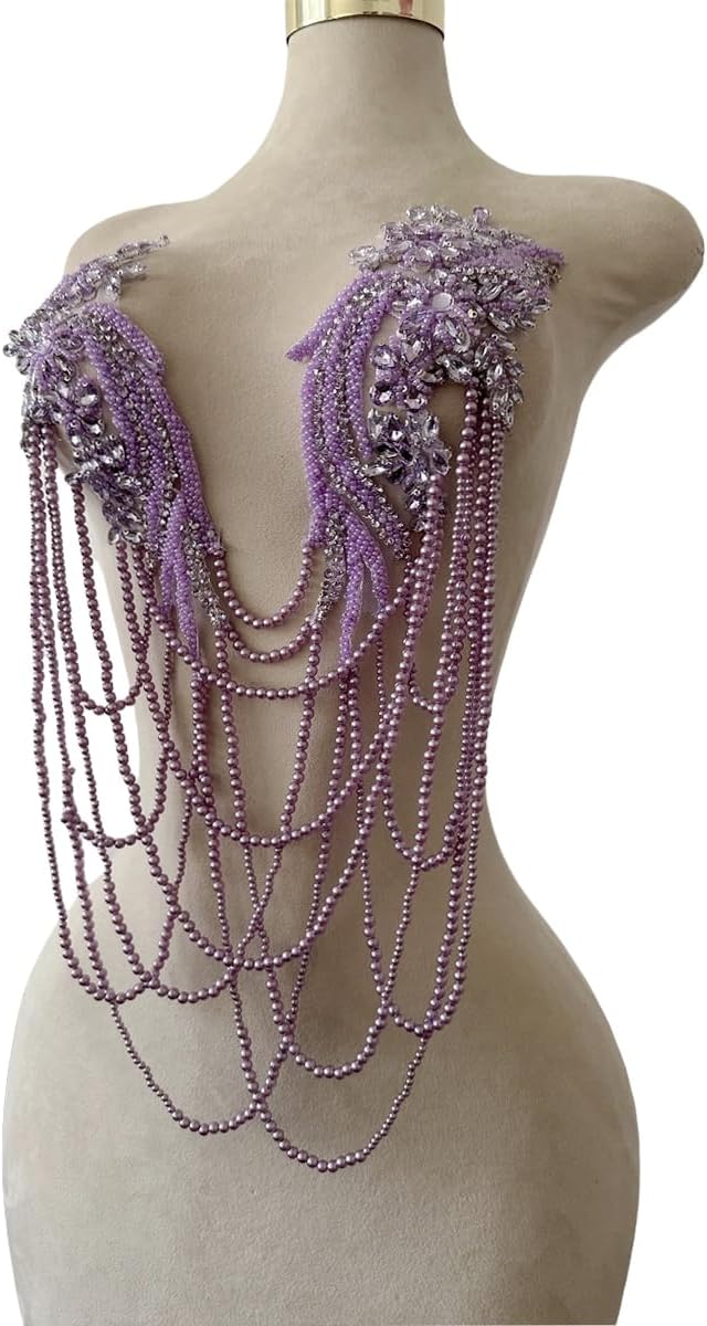 Handmade Rhinestone Fringe Patch Trim Crystal Beaded Applique for Sewing Craf...