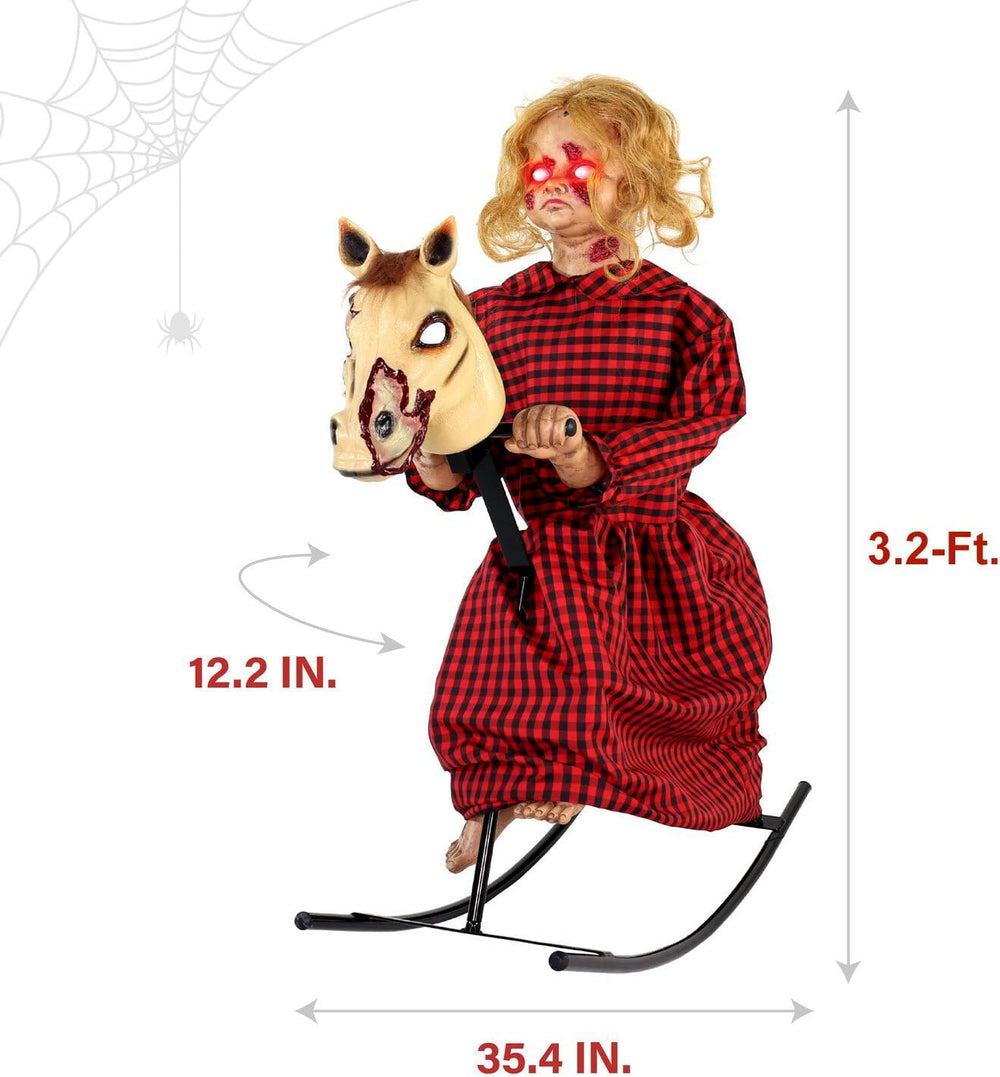Haunted Hill Farm 3.2-Ft. Rocking Horse Girl Animatronic with Voice