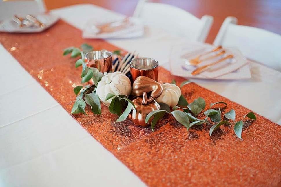 6 Pack Orange Sequin Table Runner 12 x 108 Inch