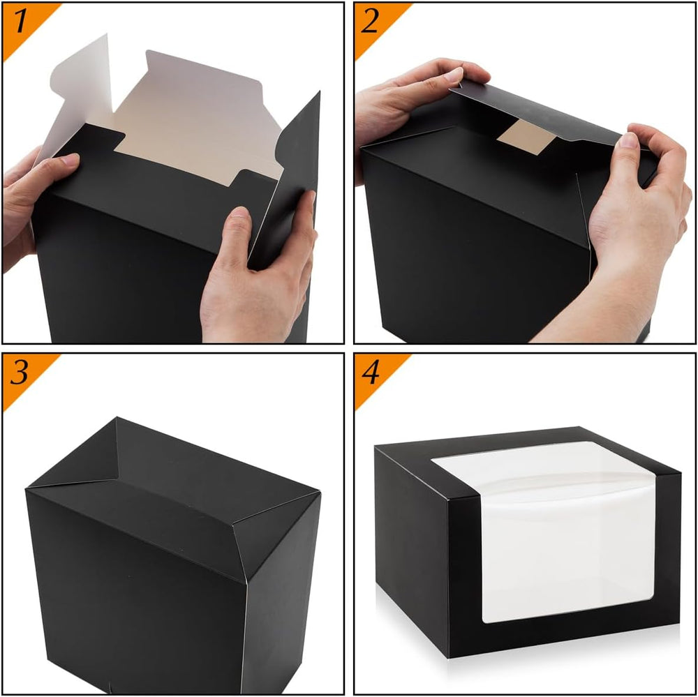 50 Pack Black Gift Boxes with Window, Hat Cap Storage Display Containter