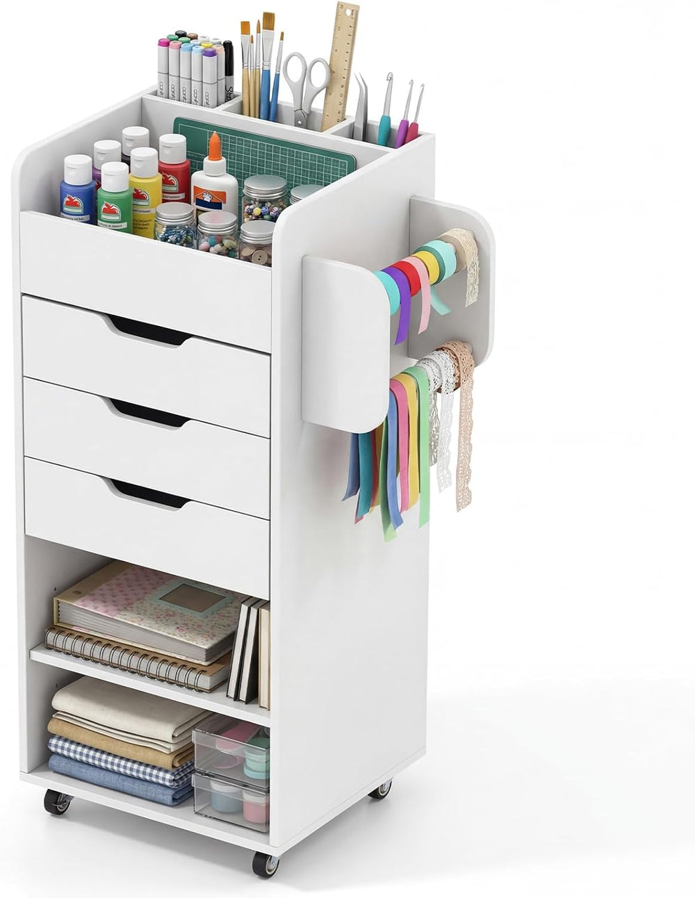 GOFLAME Rolling Craft Storage Cart with 3 Drawers, Wrapping Paper Organizer H...