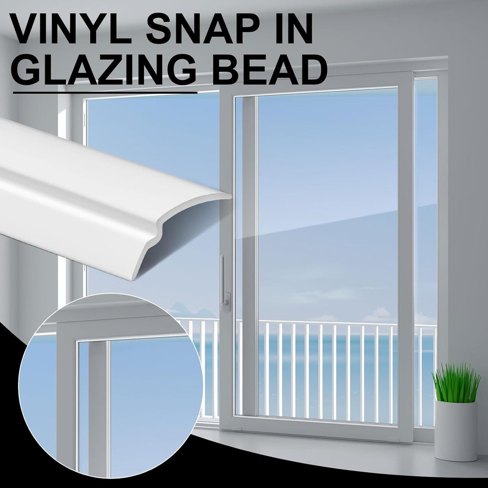 10 Pack Vinyl Snap in Window Glazing Bead, White