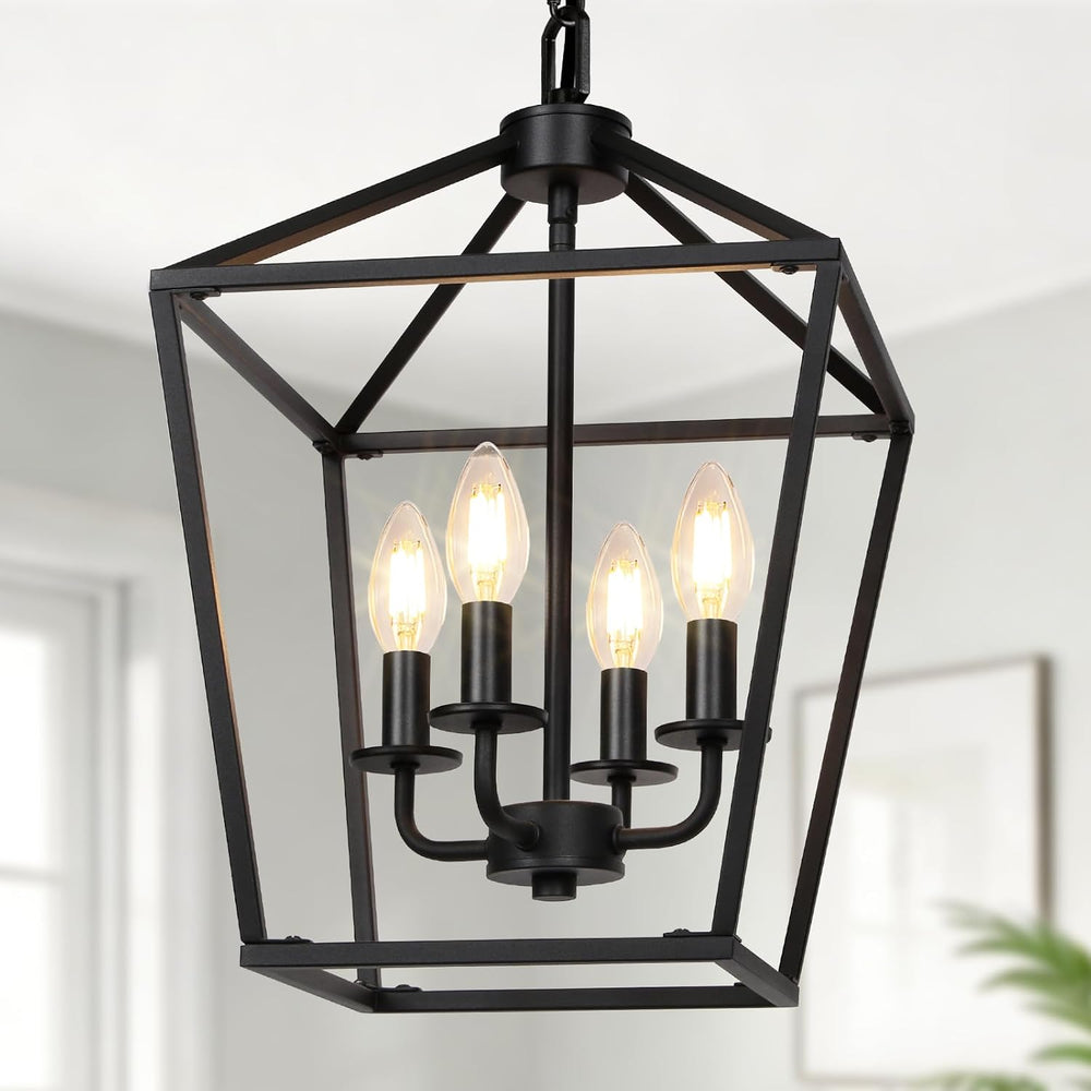 4 Light Chandelier, Industrial Ceiling Light Black Lantern Light Fixtures wit...