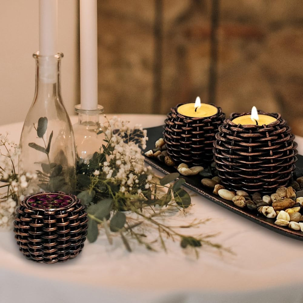 Coffee Table Decor, Fall Decorations, Candle Holders with Tray and Rocks