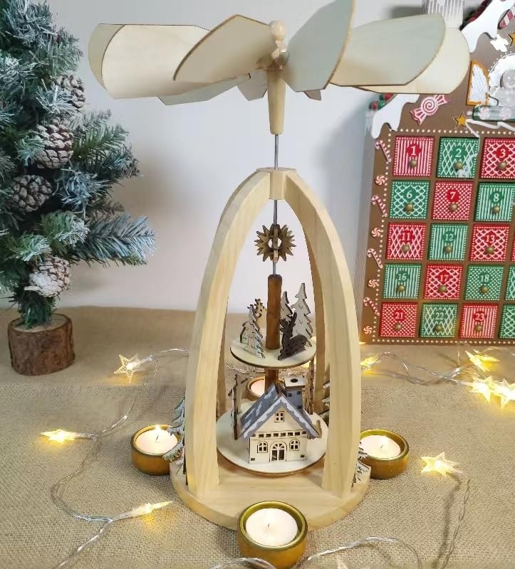 14Inch Wooden Christmas Pyramid with 4 Candle Holders-Nativity Scene Set for ...