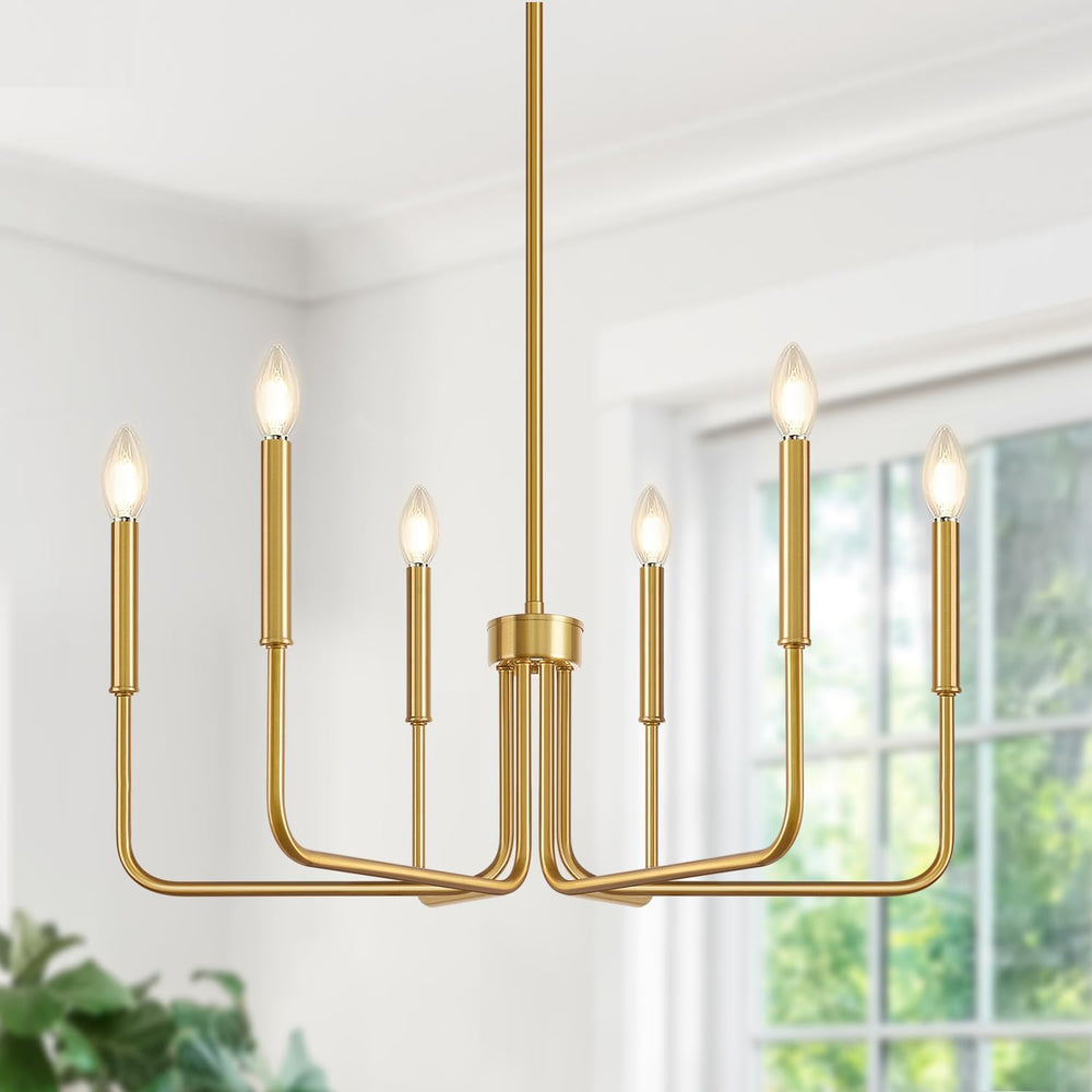Brass Gold Chandelier, 6-Light Chandelier Light Fixture Farmhouse Chandeliers...