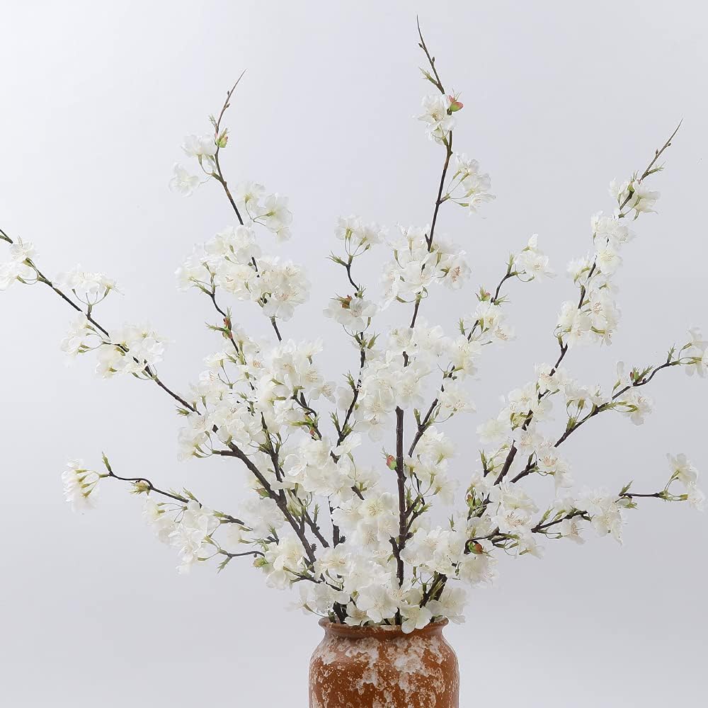 LESING 4pcs Artificial Cherry Blossom Flowers, 41.4" Realistic Fake Silk...