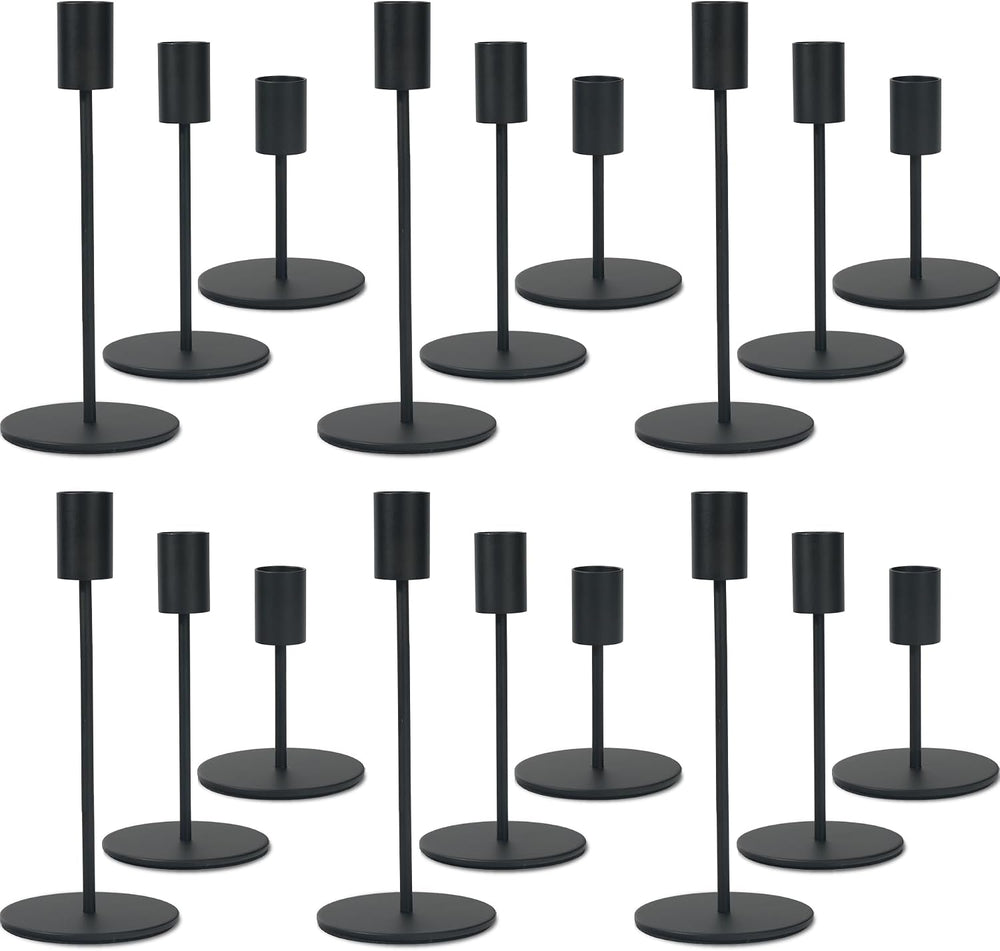 Black Candlestick Holders Set of 18, Bulk Decorative Metal Candelabra Fits 0....
