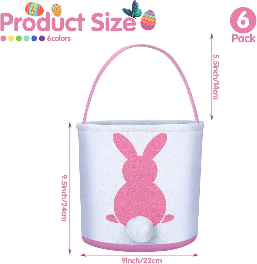 Weewooday 6 Pcs Easter Bunny Basket Bags Canvas Rabbit Bucket Tote for Easter...